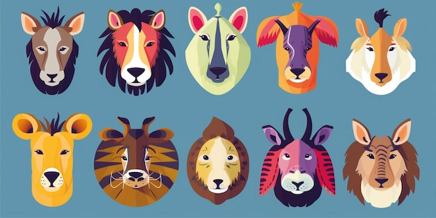 Foto conjunto de linda ilustración de dibujos animados de animales extraños