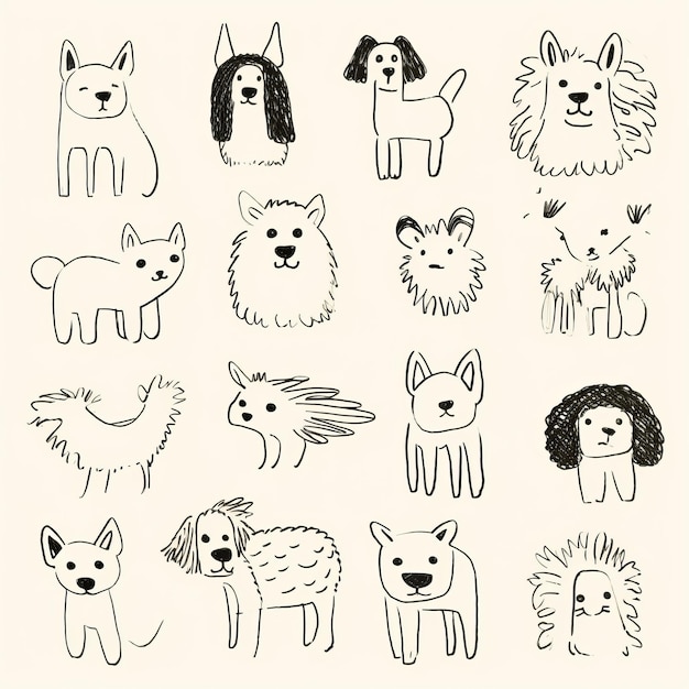 Foto conjunto de lindo caniche de llama dibujado a mano alpaca caniche perro ilustración vectorial