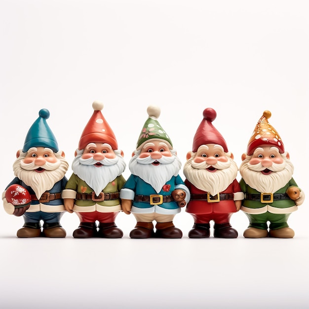 Foto conjunto de lindos gnomos navideños con regalos ilustración vectorial de dibujos animados aislados en fondo blanco f