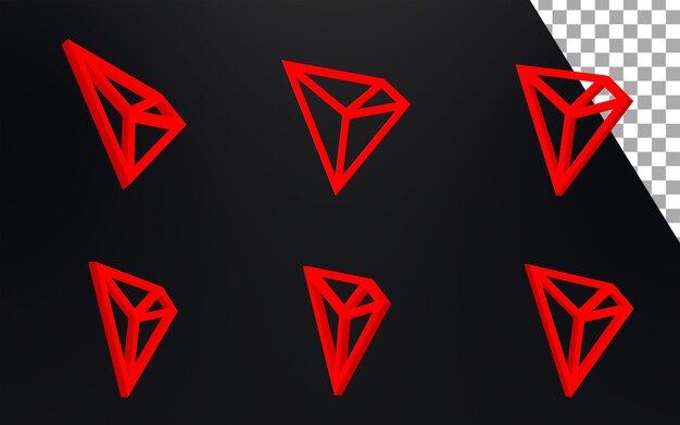 Conjunto de logotipos creativos de TRON Ilustración de renderización 3D icono del logotipo de la criptomoneda de la moneda oscura