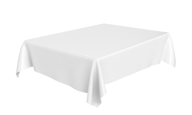 Conjunto de mantel redondeado rectangular blanco aislado en blanco