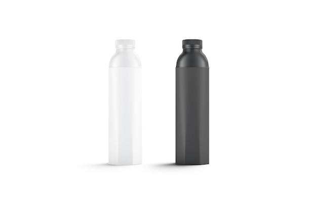 Conjunto de maqueta de botella de agua en blanco y negro en blanco aislado