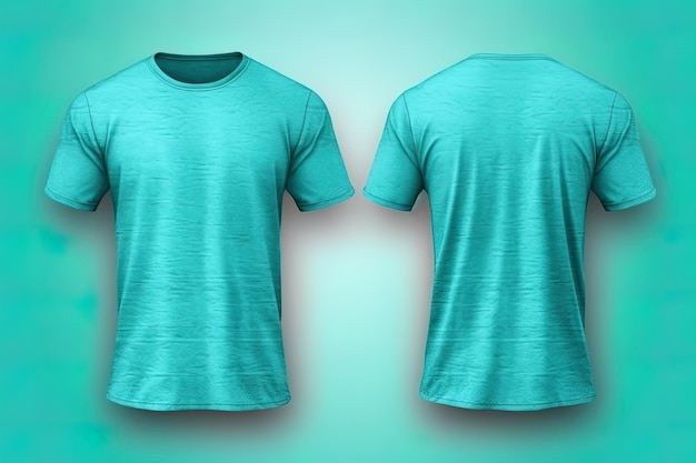 Conjunto de maqueta realista de camiseta masculina cian desde la vista frontal y posterior