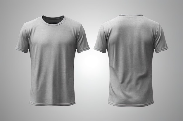 Conjunto de maqueta realista de camiseta masculina gris desde la vista frontal y posterior