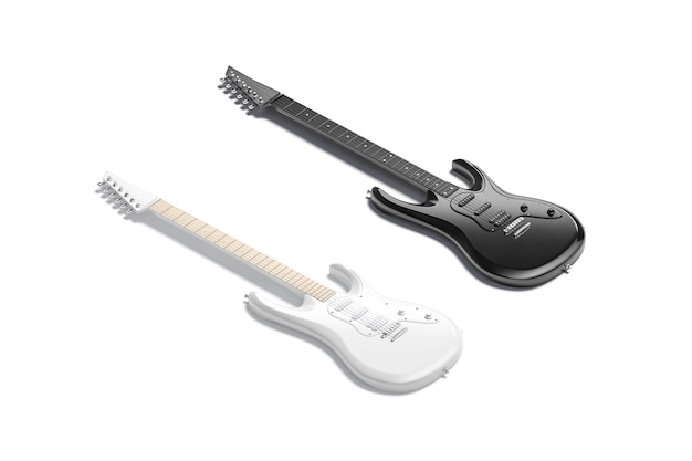 Conjunto de maquetas de guitarra eléctrica en blanco y negro en blanco