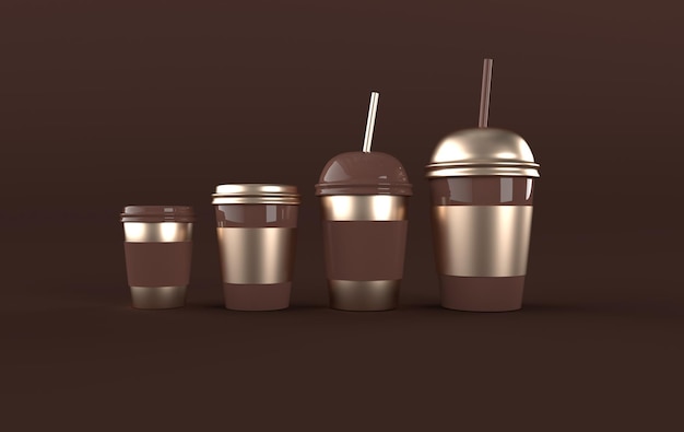 Conjunto de maquetas de tazas de café desechables render 3d