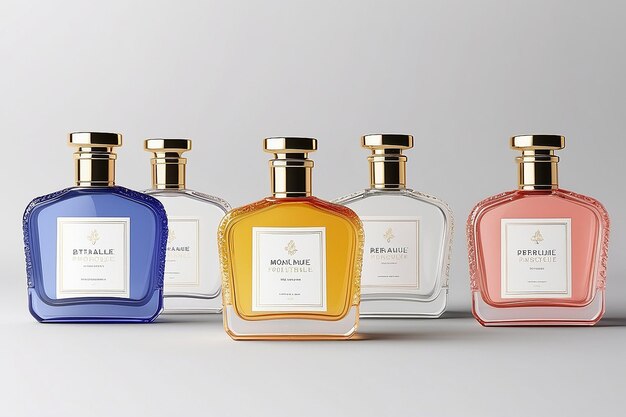 Foto conjunto de maquillas de botellas de perfume