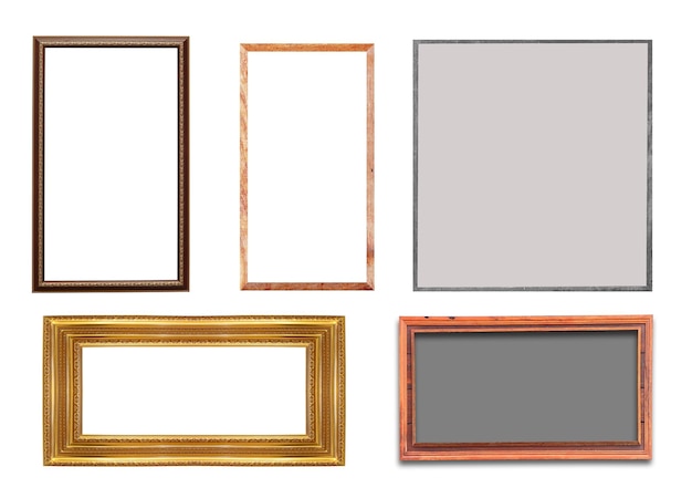 Conjunto de marcos de cuadros antiguos aislados sobre un fondo blanco