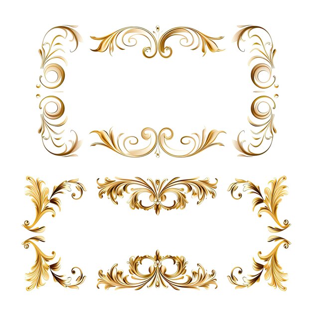 Conjunto de marcos dorados elementos decorativos para diseño ilustración vectorial