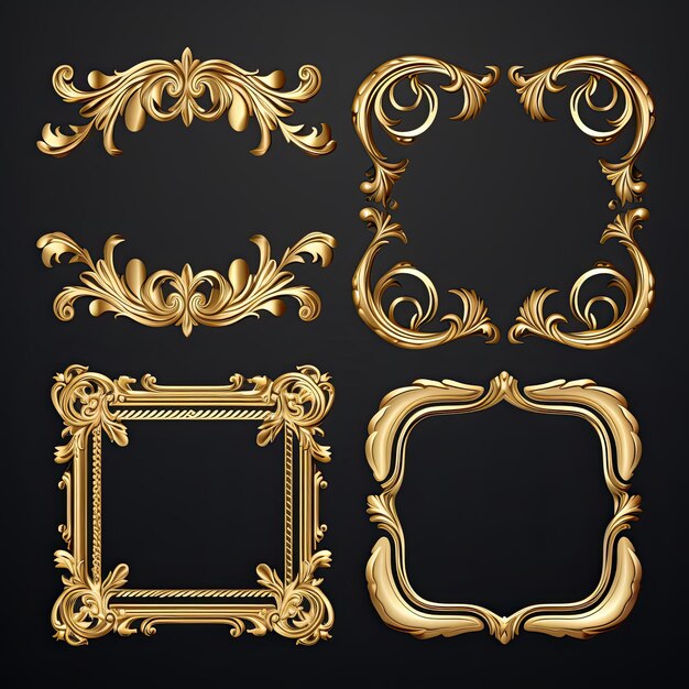 Conjunto de marcos dorados para pinturas espejos o fotos aislados sobre fondo blanco