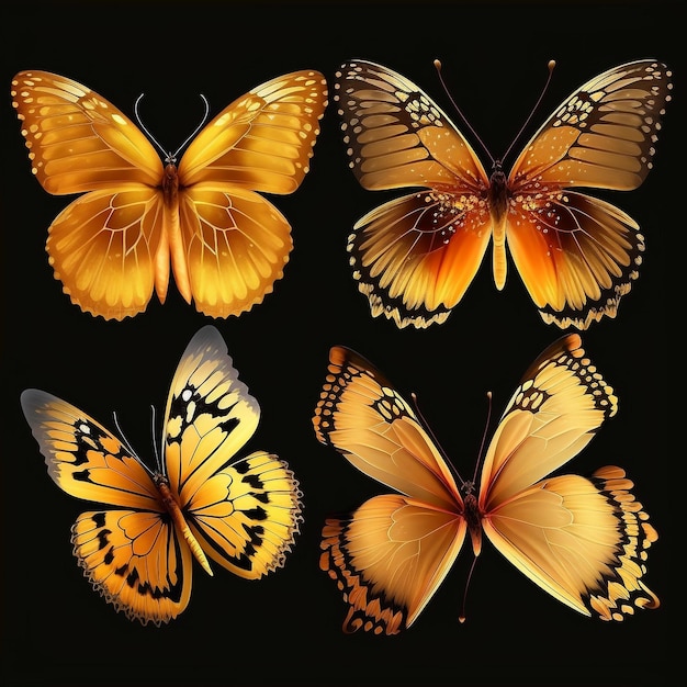 Foto conjunto de mariposas anaranjadas amarillas muy hermosas