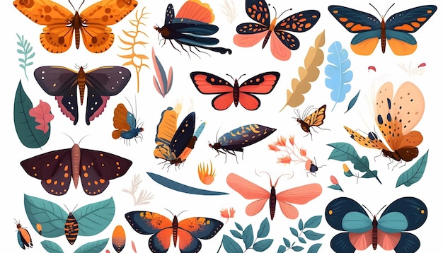 conjunto, de, mariposas, vector, ilustración