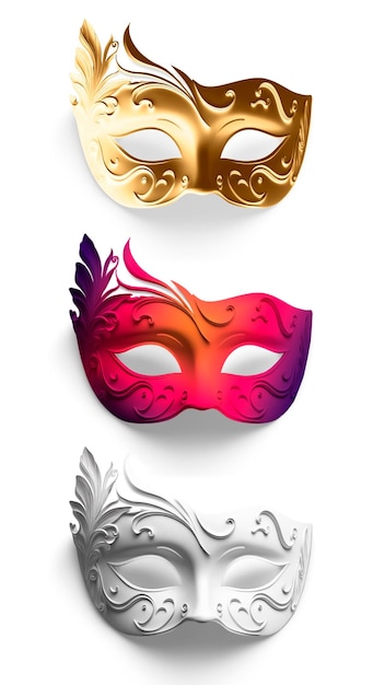 Foto conjunto de máscaras venecianas de carnaval aislado sobre fondo transparente
