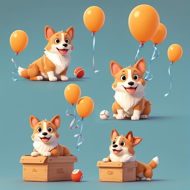 Un conjunto de mascotas Corgi colecciones de ilustración de iconos vectoriales de la mascota del logotipo de Corgi concepto aislado estilo de dibujos animados plano adecuado para página de aterrizaje web banner flyer sticker tarjeta de fondo