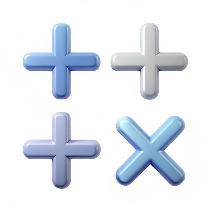 Conjunto de matemáticas 3d marca aislado en fondo blanco Más y menos marcas de multiplicación y división marcas vectorial de moda y moderno en estilo 3d