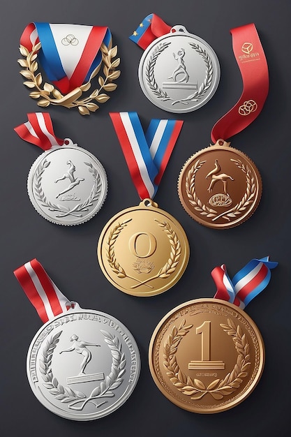 Conjunto de medallas de oro, plata y bronce y medallas olímpicas