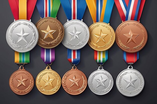 Conjunto de medallas de oro, plata y bronce y medallas olímpicas