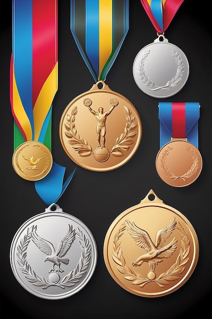 Conjunto de medallas de oro, plata y bronce y medallas olímpicas