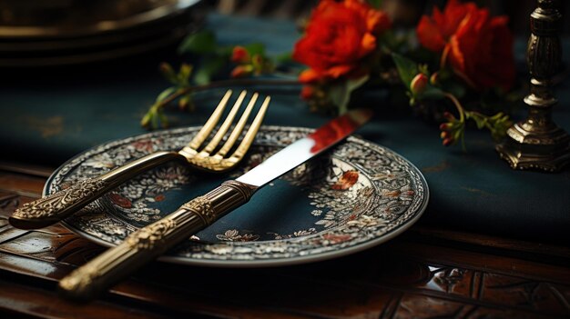 Foto conjunto de mesa de época