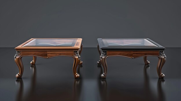 Conjunto de mesas de café tradicionales de 8 bits con patas talladas y diseño conceptual de activos de juego G