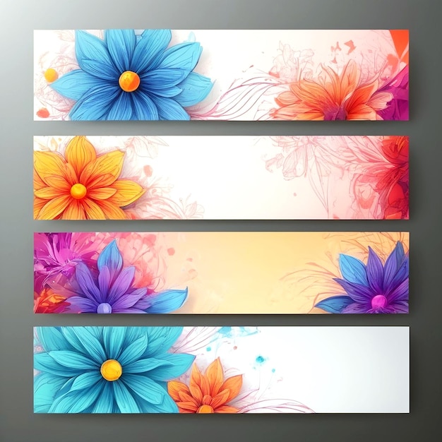 Conjunto moderno de bandeiras de flores abstratas