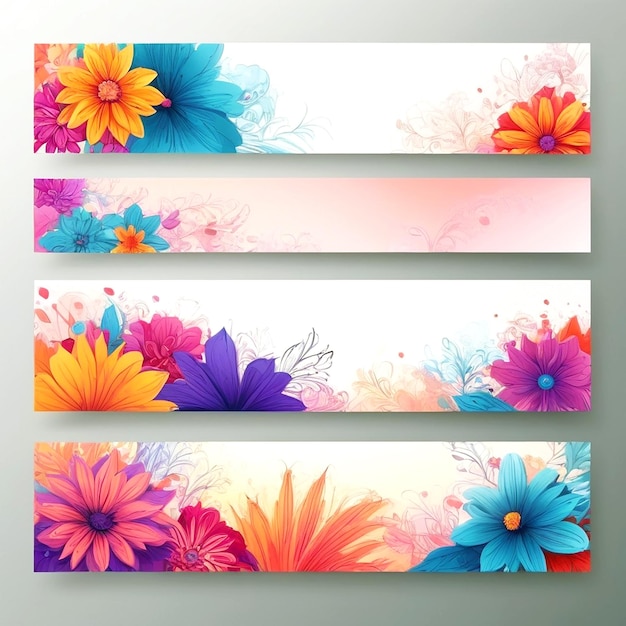 Conjunto moderno de bandeiras de flores abstratas