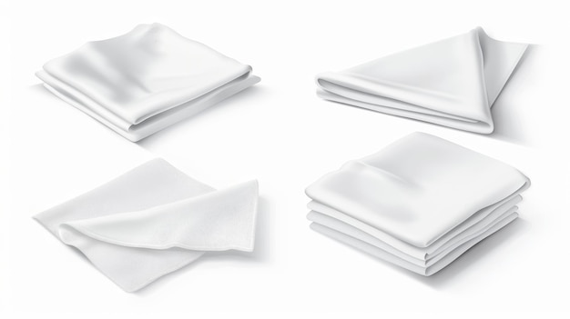Conjunto moderno realista de modelos para pano de prato de microfibra ou cobertor de piquenique ou guardanapo de pano na forma de lenço dobrado guardanapo em branco de tecido de algodão ou toalha de cozinha na forma de