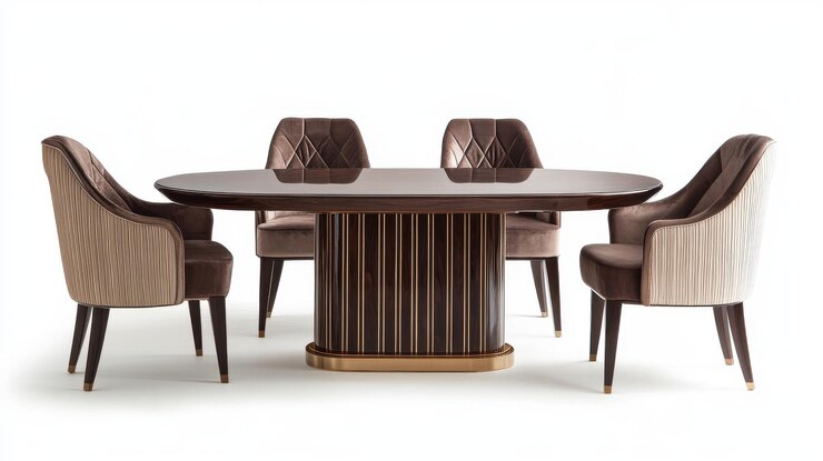 Conjunto de muebles de comedor Silla y mesa elegantes aisladas sobre fondo blanco