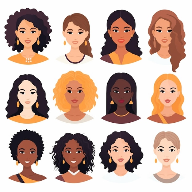 un conjunto de mujeres con diferentes estilos de cabello y colores de cabello ai generativo