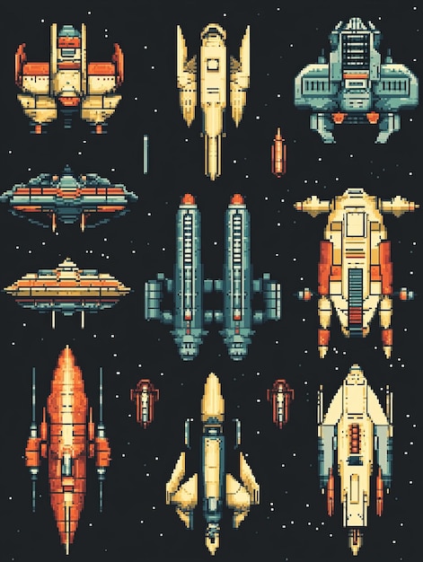 Conjunto de naves espaciales y cohetes Ilustración vectorial al estilo de dibujos animados