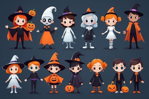 Foto un conjunto de niños de dibujos animados vestidos con trajes de halloween generativo ai