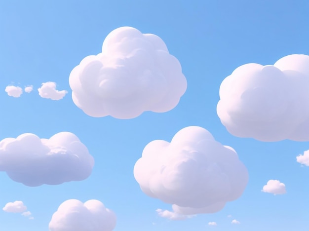 Conjunto de nubes blancas 3D aisladas sobre un fondo azul