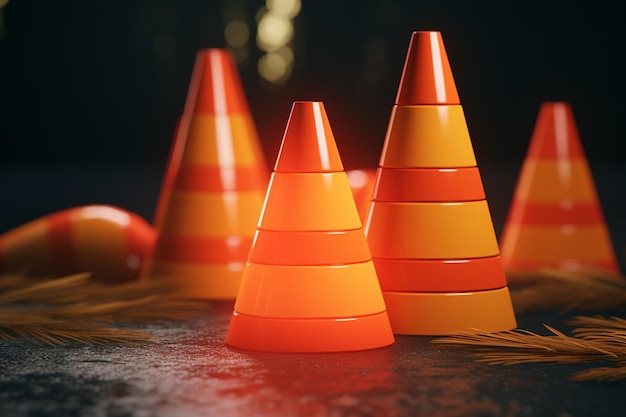 Conjunto de objetos de conos de tráfico 3D para seguridad