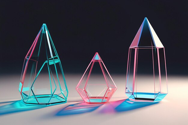 Conjunto de objetos geométricos de vidrio 3D