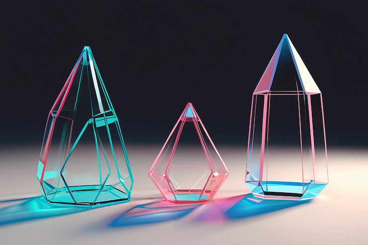 Foto conjunto de objetos geométricos de vidrio 3d
