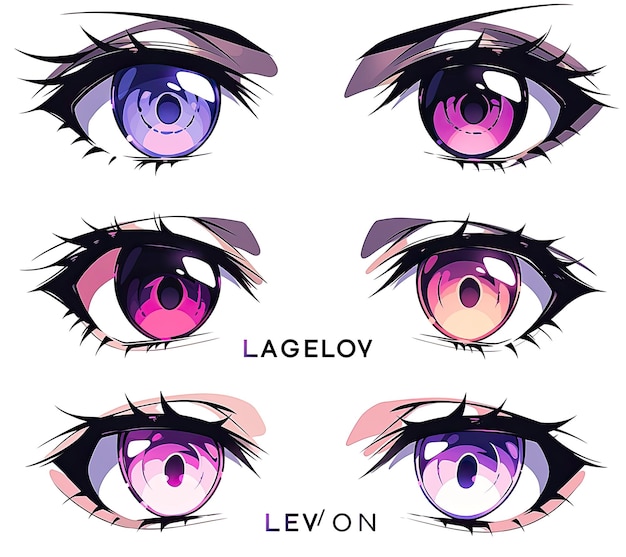 Conjunto de ojos femeninos de anime con diferentes tipos de maquillaje Ilustración vectorial