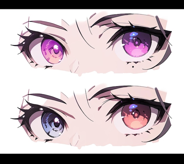 Conjunto de ojos femeninos de anime con diferentes tipos de maquillaje Ilustración vectorial