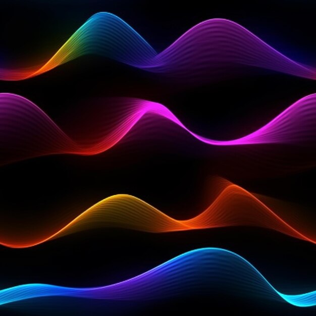 Un conjunto de ondas coloridas en un fondo negro generativo ai