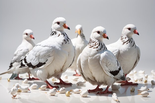 Conjunto de palomas blancas.