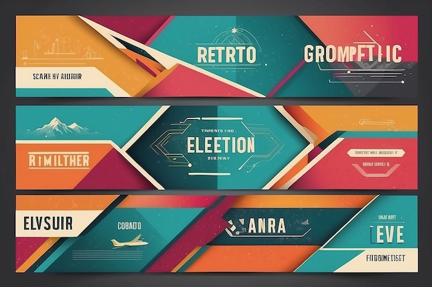 Conjunto de pancartas vectoriales geométricas retrocoloradas