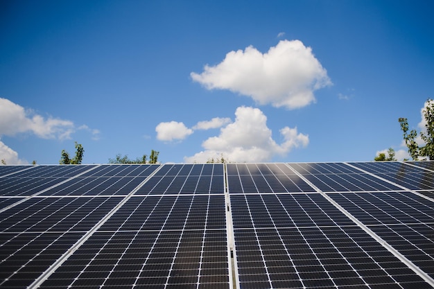 Un conjunto de paneles solares azul oscuro.