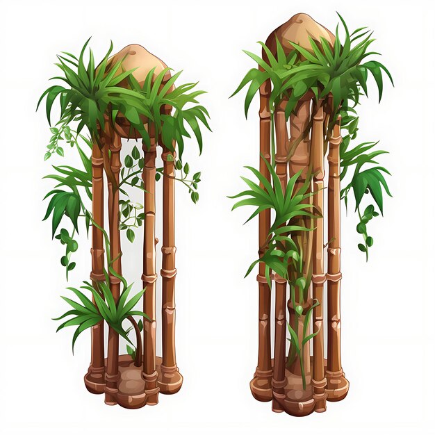Foto un conjunto de pantallas de bambú en forma de columnas altas adornadas con han aislado en white bg clipart