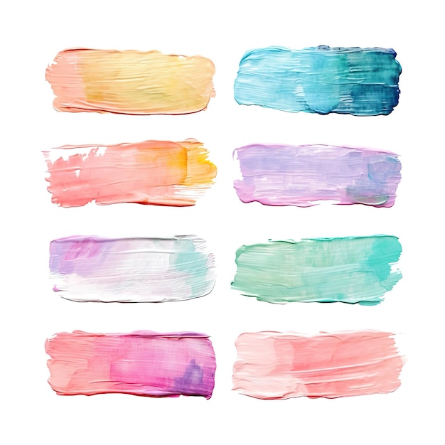 Foto conjunto de pastel de tono de color cálido acuarela pinceles de pintura pinceles aislados fondo blanco