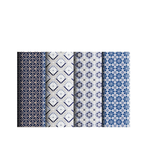 un conjunto de patrones con un fondo azul y blanco