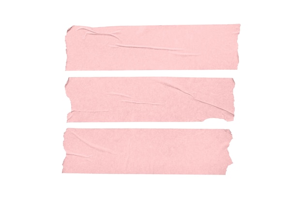 Conjunto de pegatinas de cinta en blanco rosa aisladas sobre fondo blanco.