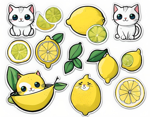 Foto conjunto de pegatinas fresh lemon cat