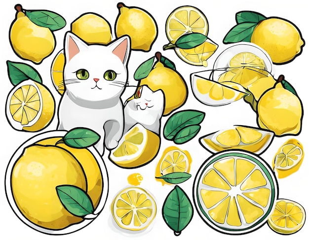 Conjunto de pegatinas Fresh Lemon Cat