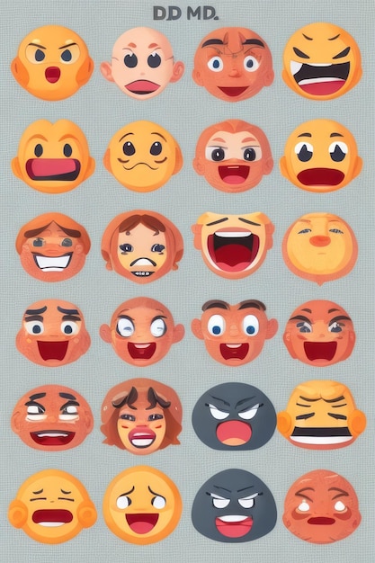 Foto conjunto de pegatinas vectoriales 2d de cara emoji