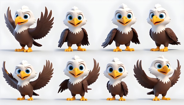 Foto conjunto de personajes de águila 3d