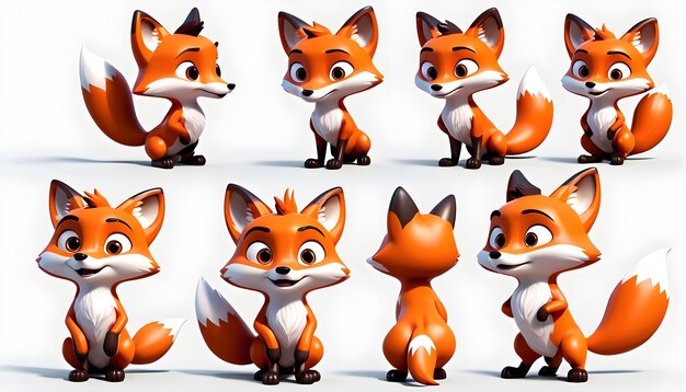 Foto conjunto de personajes de fox en 3d